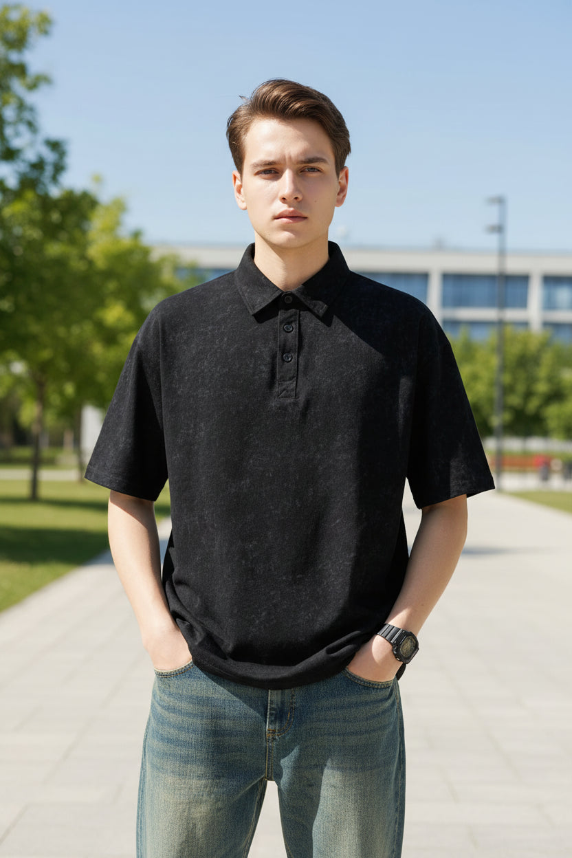 Men's Plus Size Polo Shirt with Button Detail - Short Sleeve Casual Wear