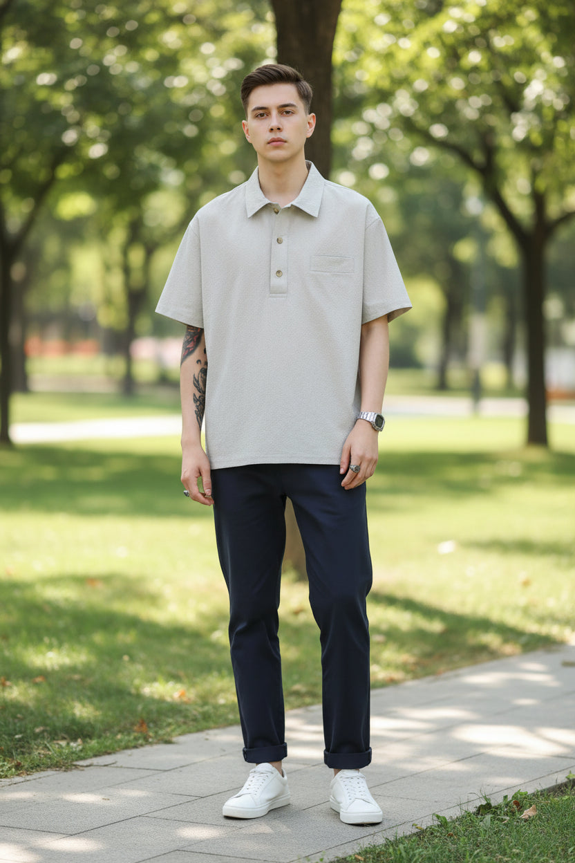 Men's Plus Size Short Sleeve Polo with Button Detail for Comfortable Everyday Wear