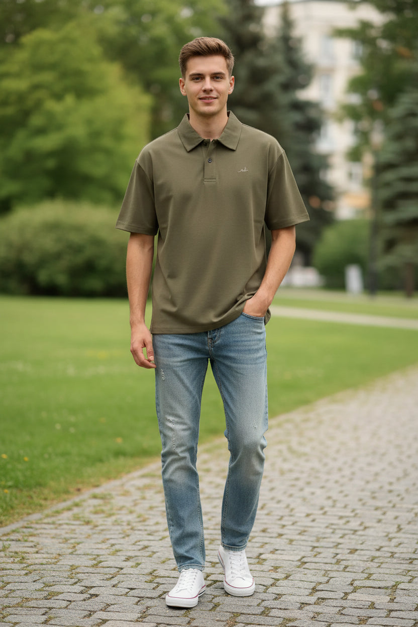 Men's Plus Size Polo with Button Detail and Half Sleeves