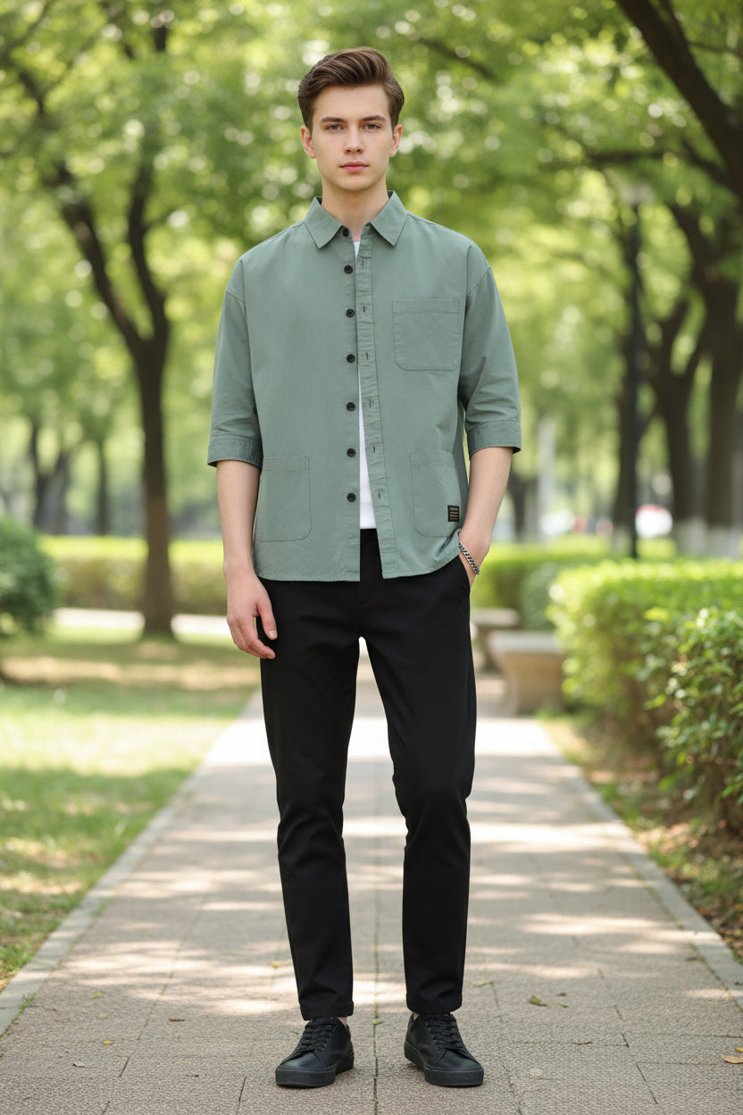 Men's Plus Size 3/4 Sleeve Button-Up Shirt for Comfortable Everyday Wear