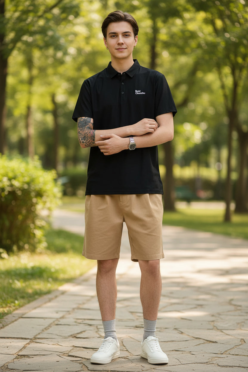 Men's Plus Size Polo Shirt with Button Detail - Short Sleeve Casual Wear