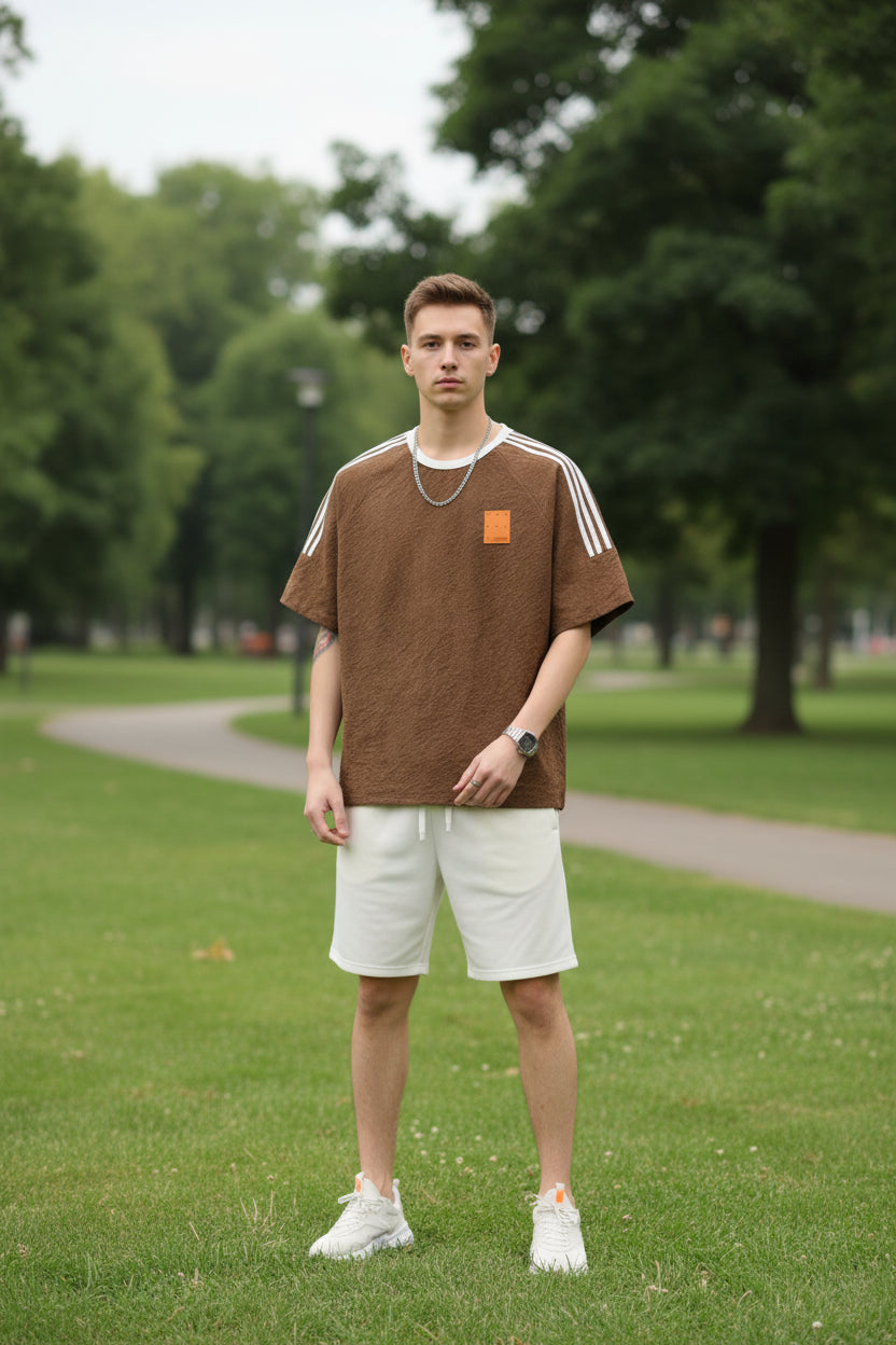 Men's Plus Size Striped Shoulder Relaxed Fit T-Shirt for Comfortable Everyday Wear