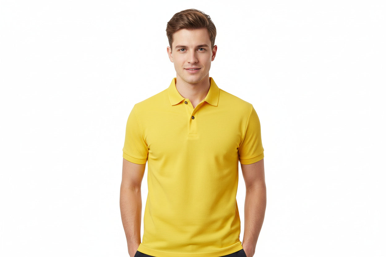 Yellow polo shirt on a white background