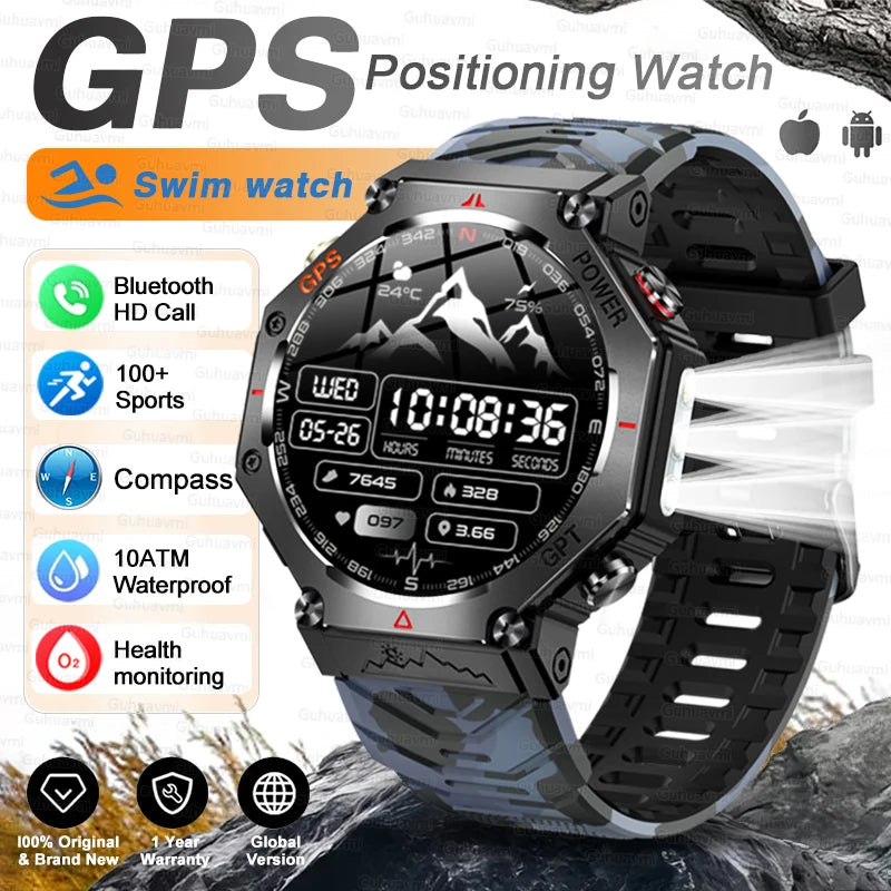 GPS Positioning Watch with digital display on a rocky background