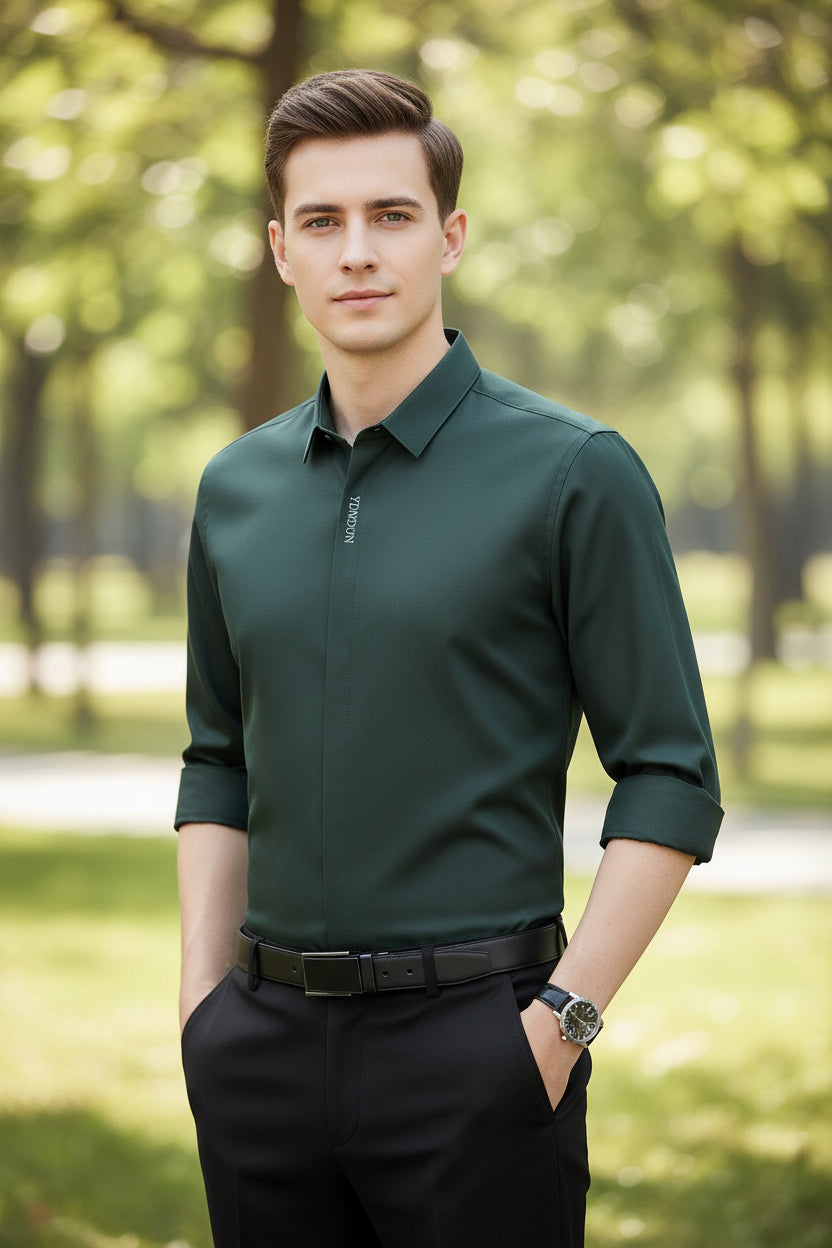 New Men's Casual Long Sleeved Solid Color Shirt- Your All-Season