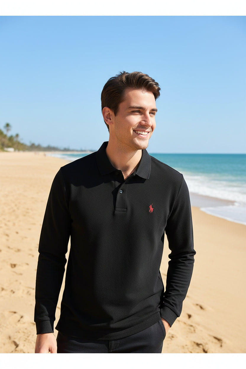 Paul Brand Men's Long Sleeve Polo Shirt  100% Cotton, Embroidere