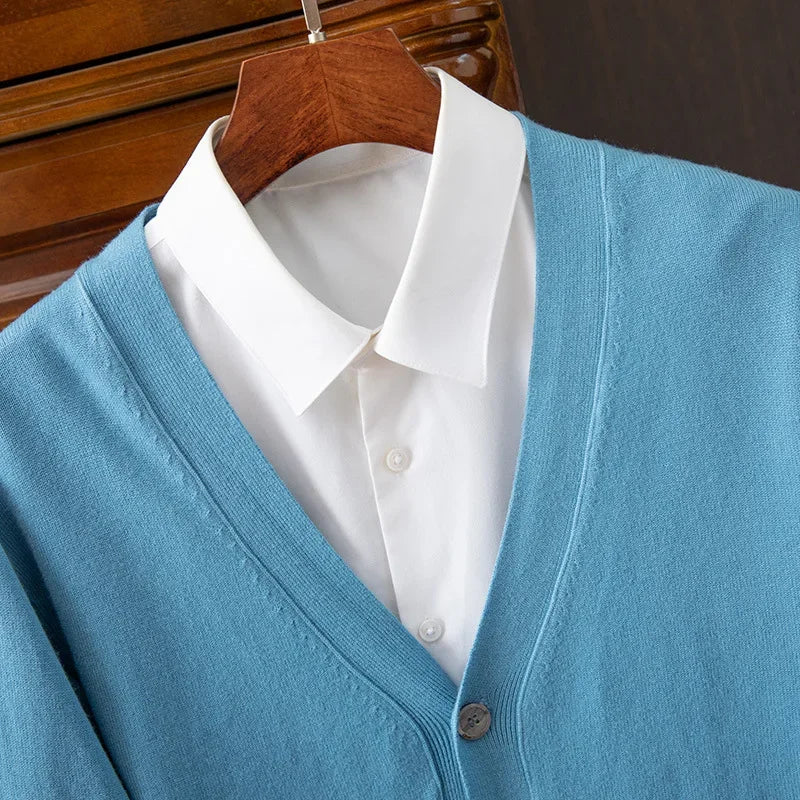 Men’s Business Casual V-Neck Cardigan Sweater – Classic Solid Color