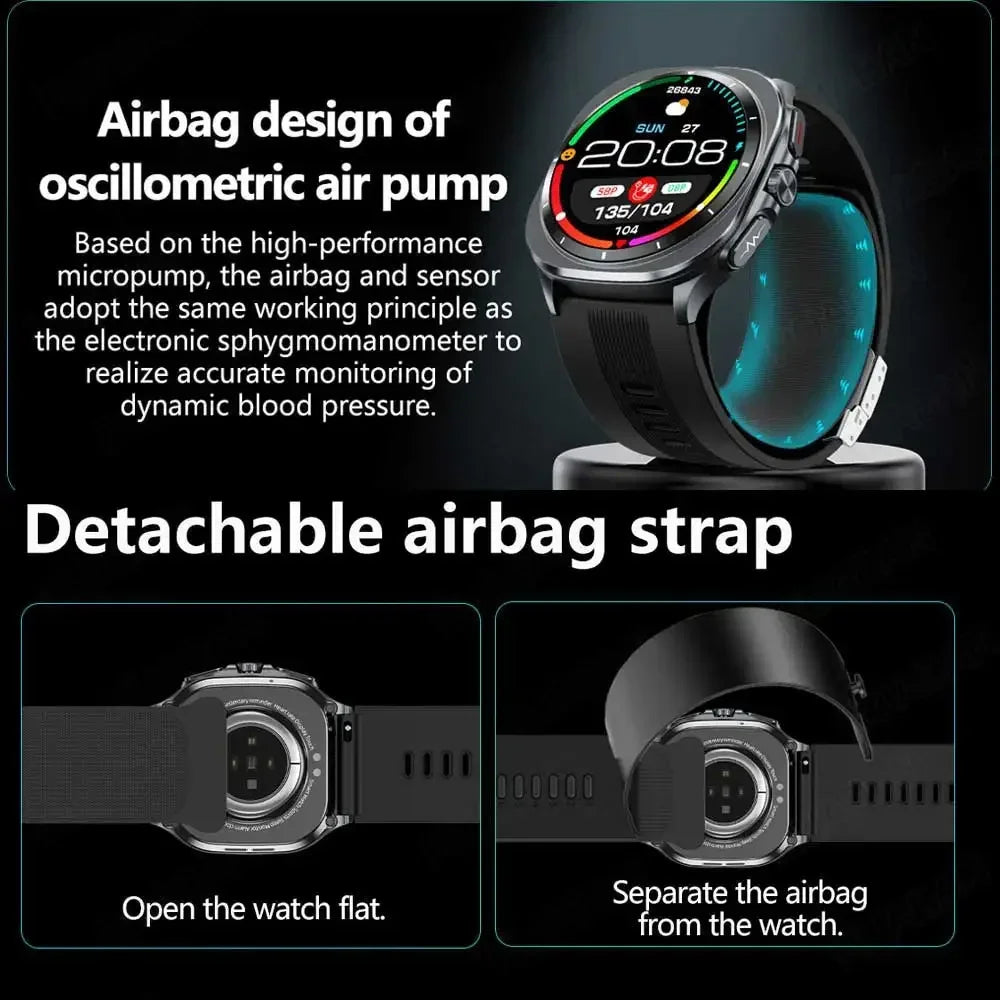 Smartwatch with airbag design on a black background