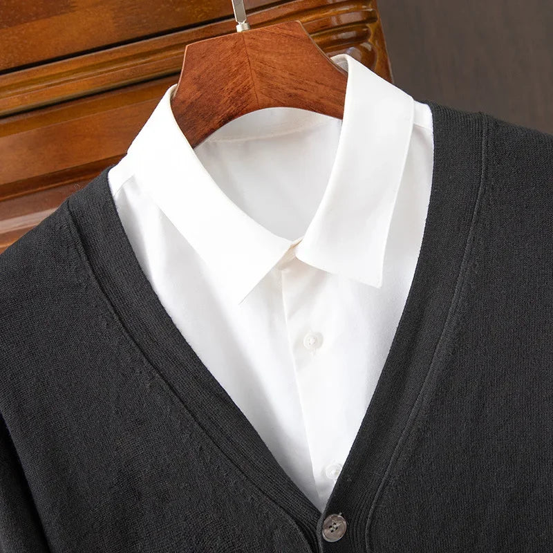 Men’s Business Casual V-Neck Cardigan Sweater – Classic Solid Color