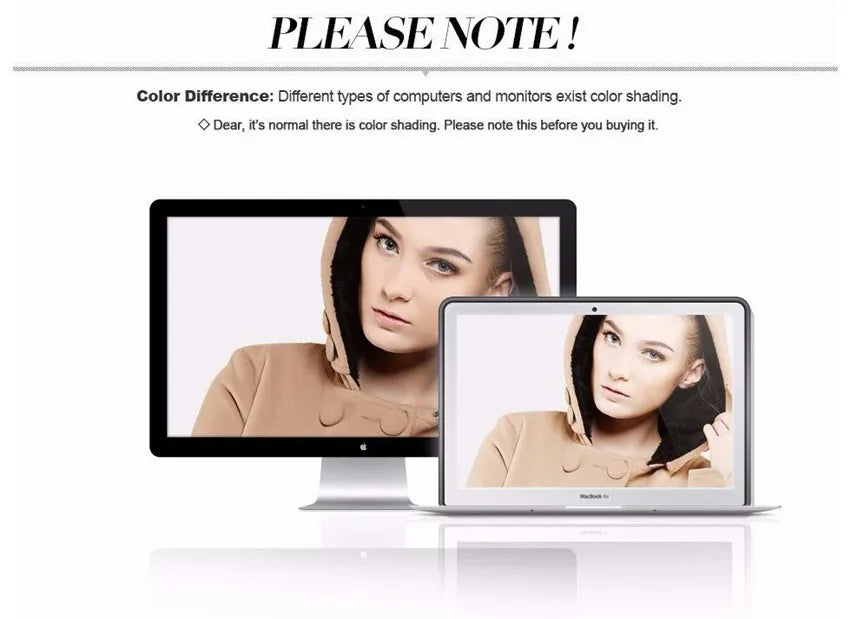 Two computer monitors displaying a woman's face with color shading note.