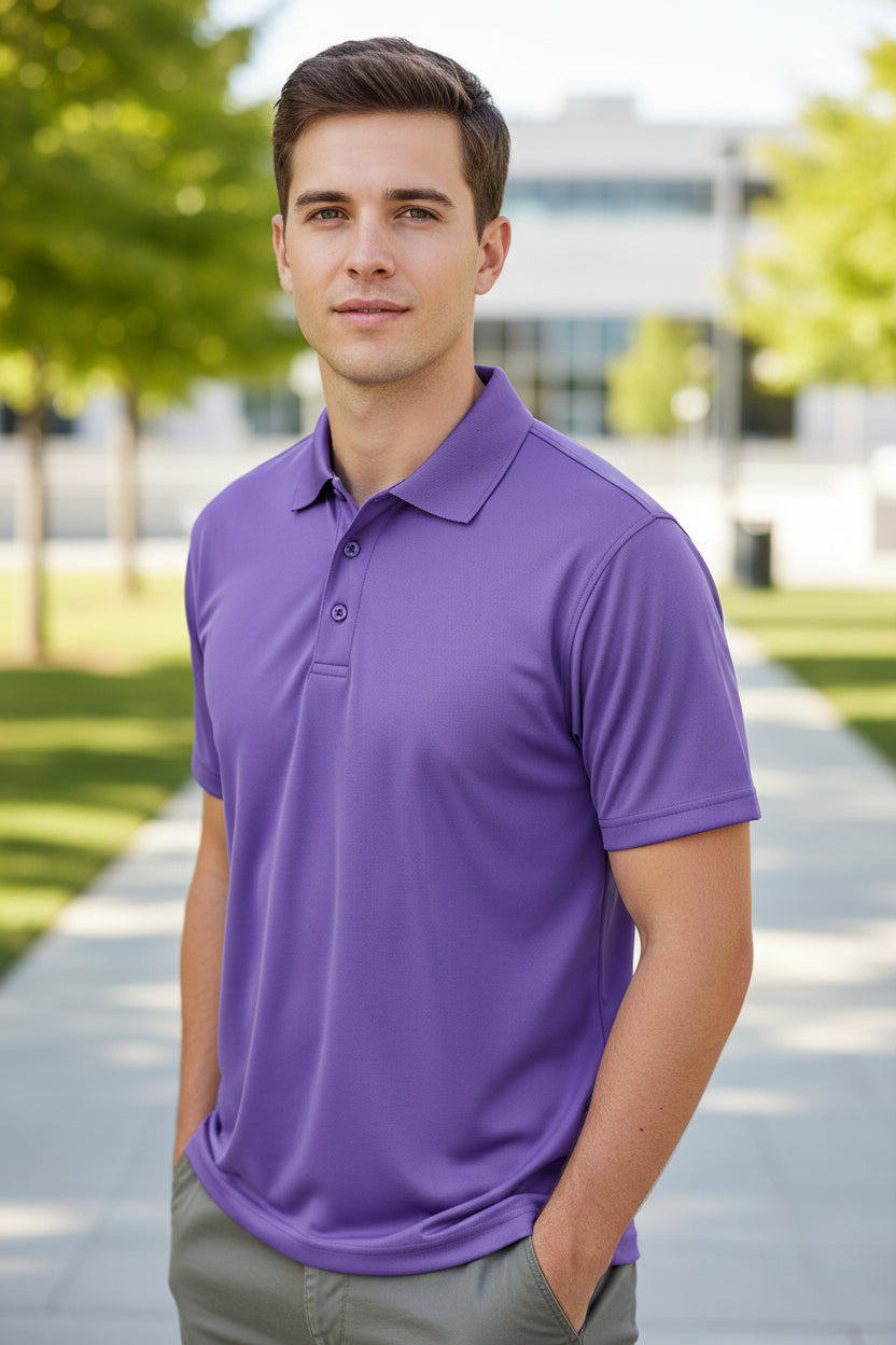 Purple polo shirt on a white background