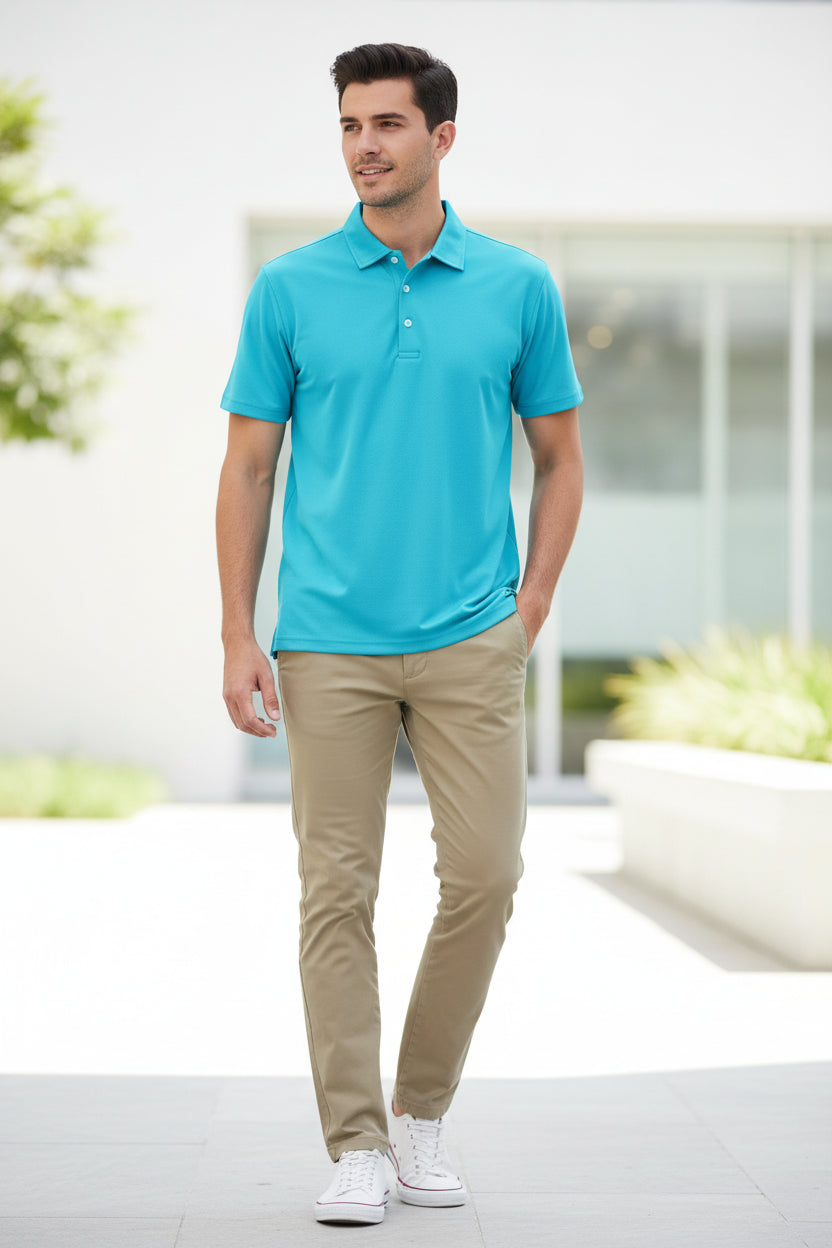 Blue polo shirt on a white background