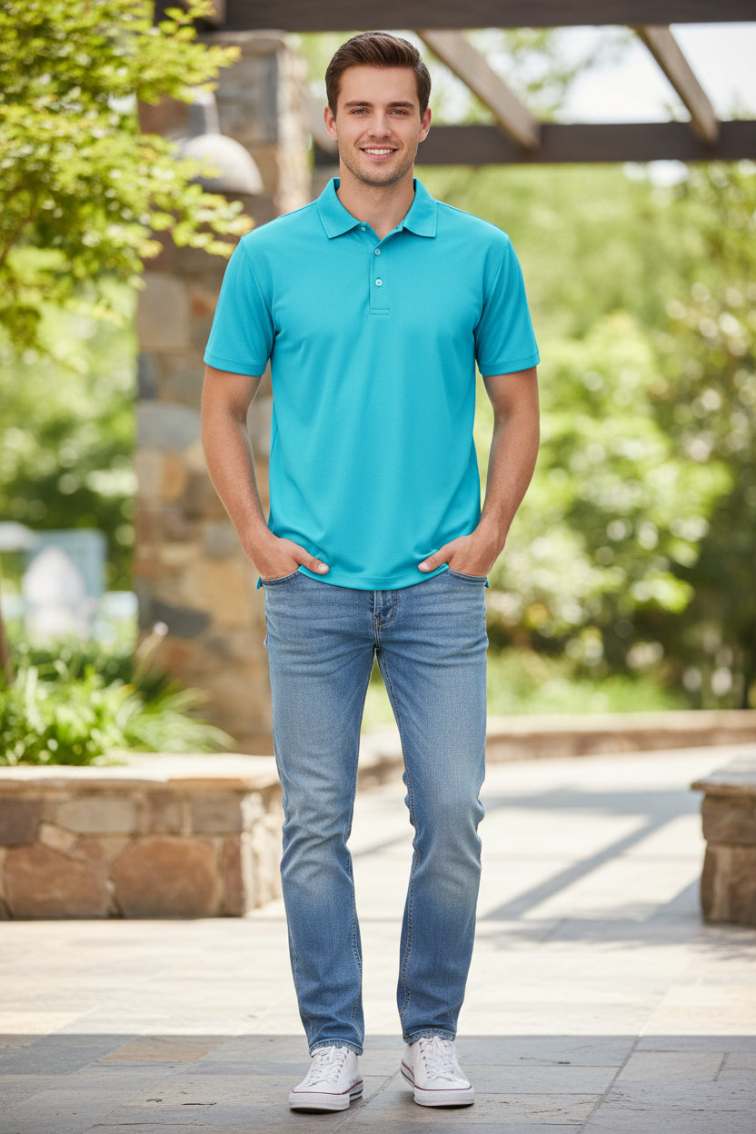 Blue polo shirt on a white background