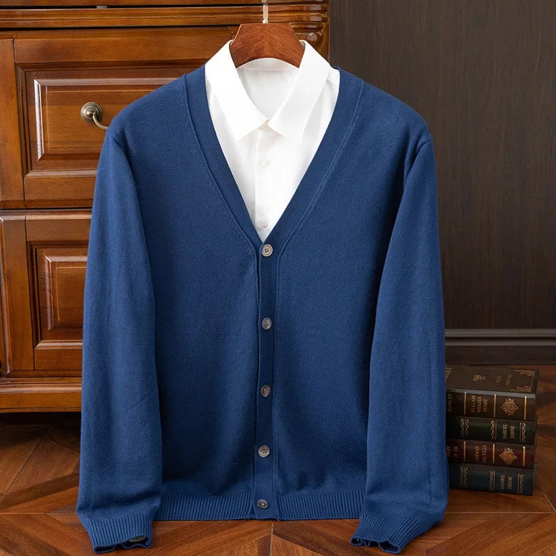 Men’s Business Casual V-Neck Cardigan Sweater – Classic Solid Color