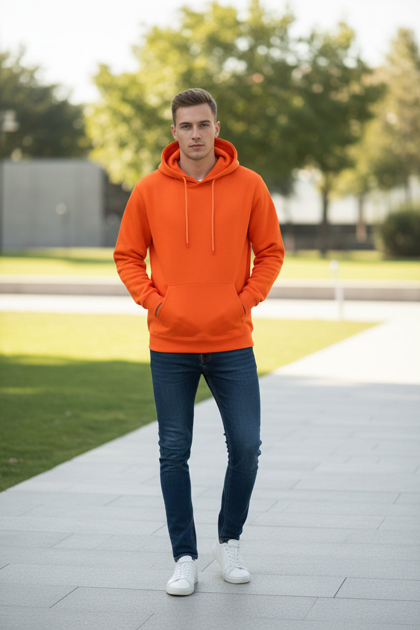 Orange hoodie on a white background