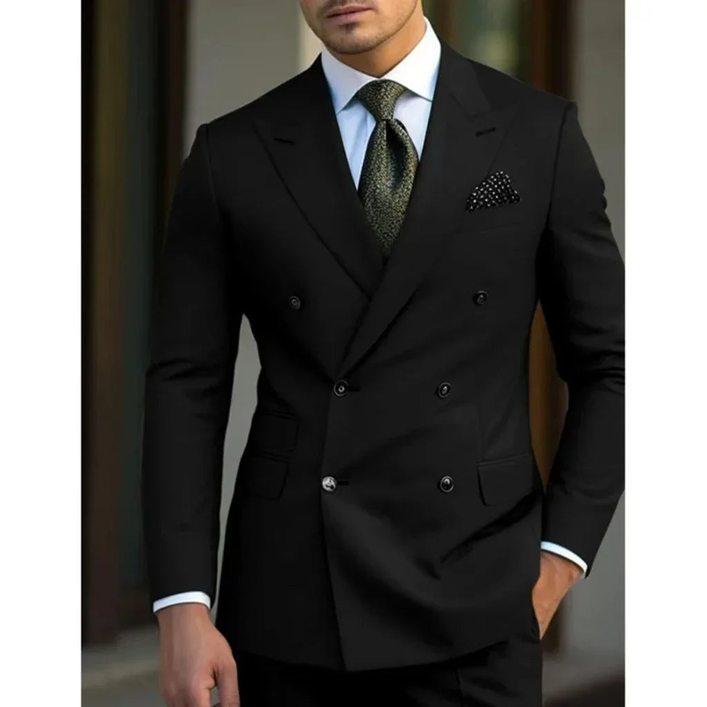 Men's Slim Fit 2-Piece Suit Set with Pointed Collar and Peak Lapel
