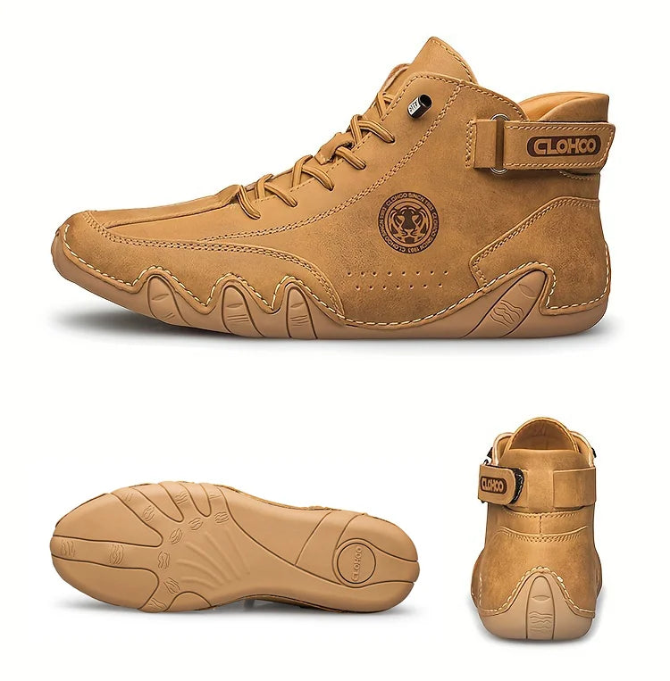 Hand-Sewn Octopus  Men's Short Boots High-Top Leather