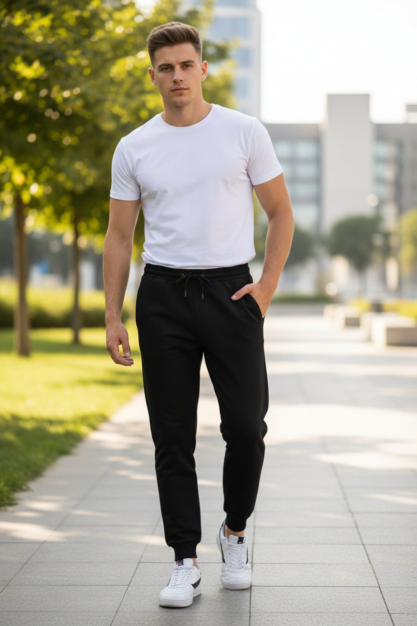 Black sweatpants on a white background