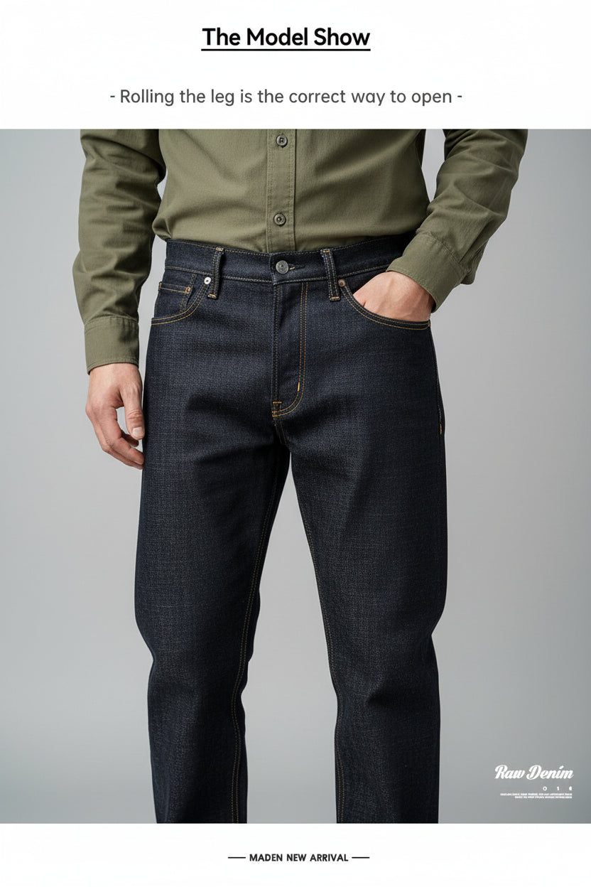 Men's Blue Selvedge Raw Denim Jeans – Maden Vintage 13.5oz Heavyweight Straight Fit