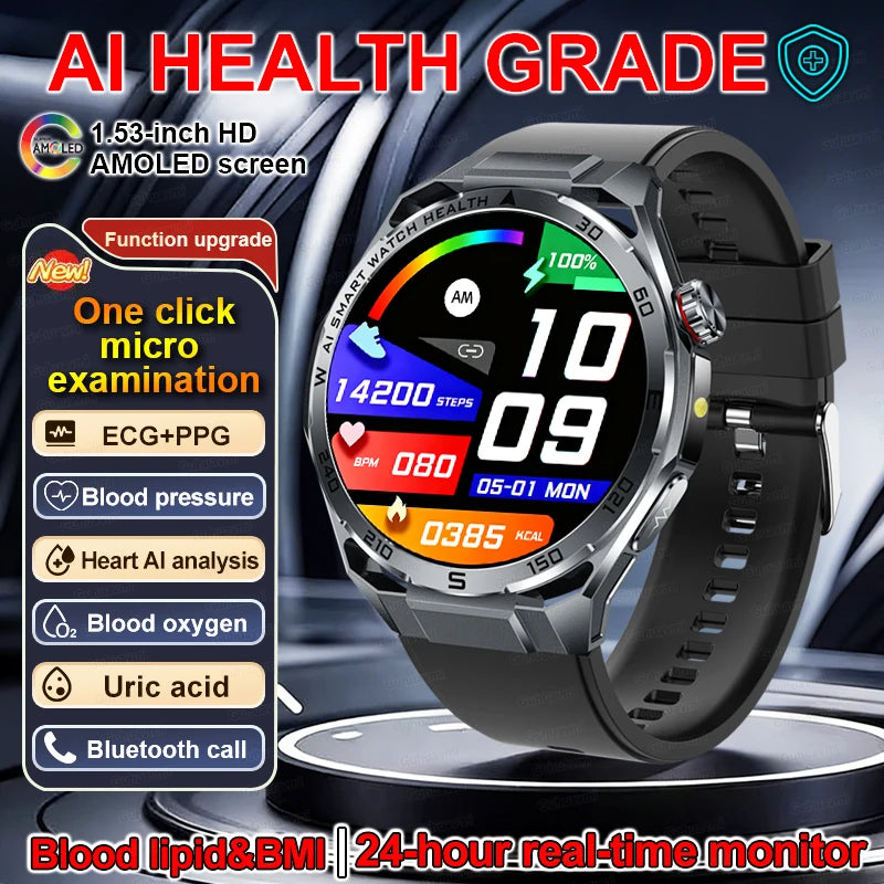 Smartwatch with health monitoring features on a dark background