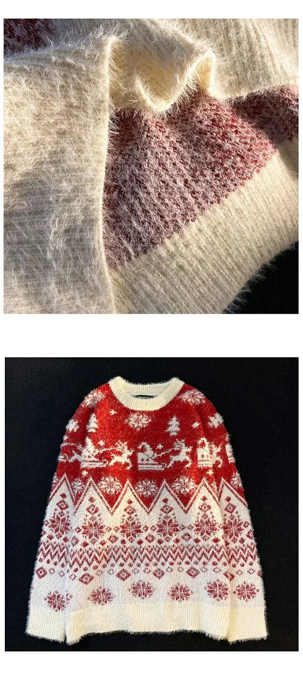 Christmas Couple Sweaters Loose Knitted Thickened Men's round Neck Long Sleeve Casual Winter Fashion Street Style Sweatshirt