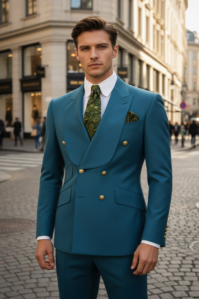 Elegant Men's Double Breasted Blazer and Pants Set  Formal Wedding