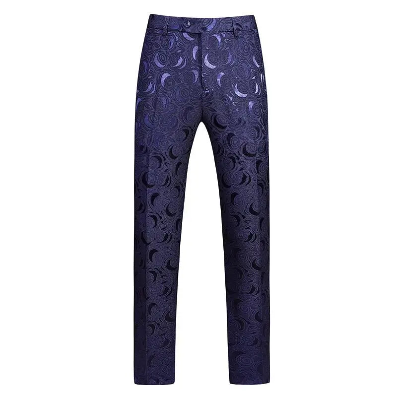 Men's 3-Piece Blue Suit Set with Jacquard Jacket, Vest, and Pants
