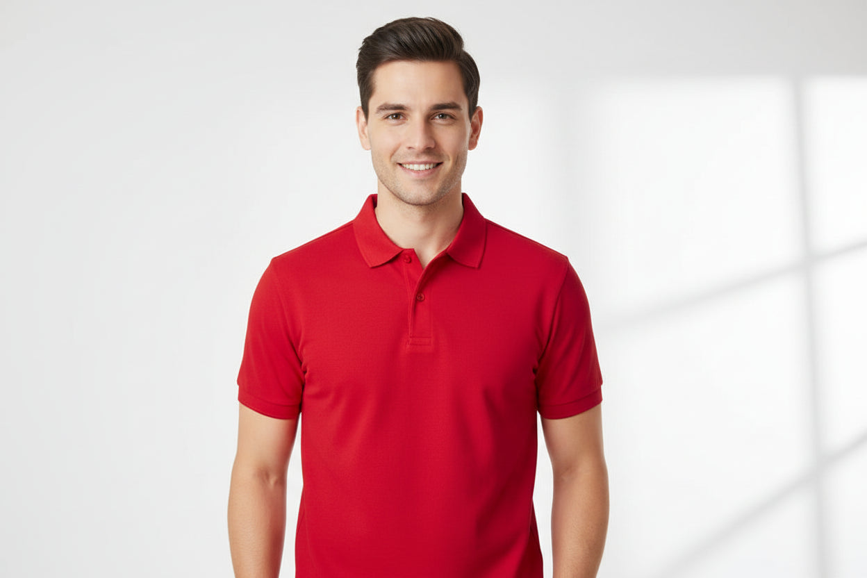 Red polo shirt on a white background