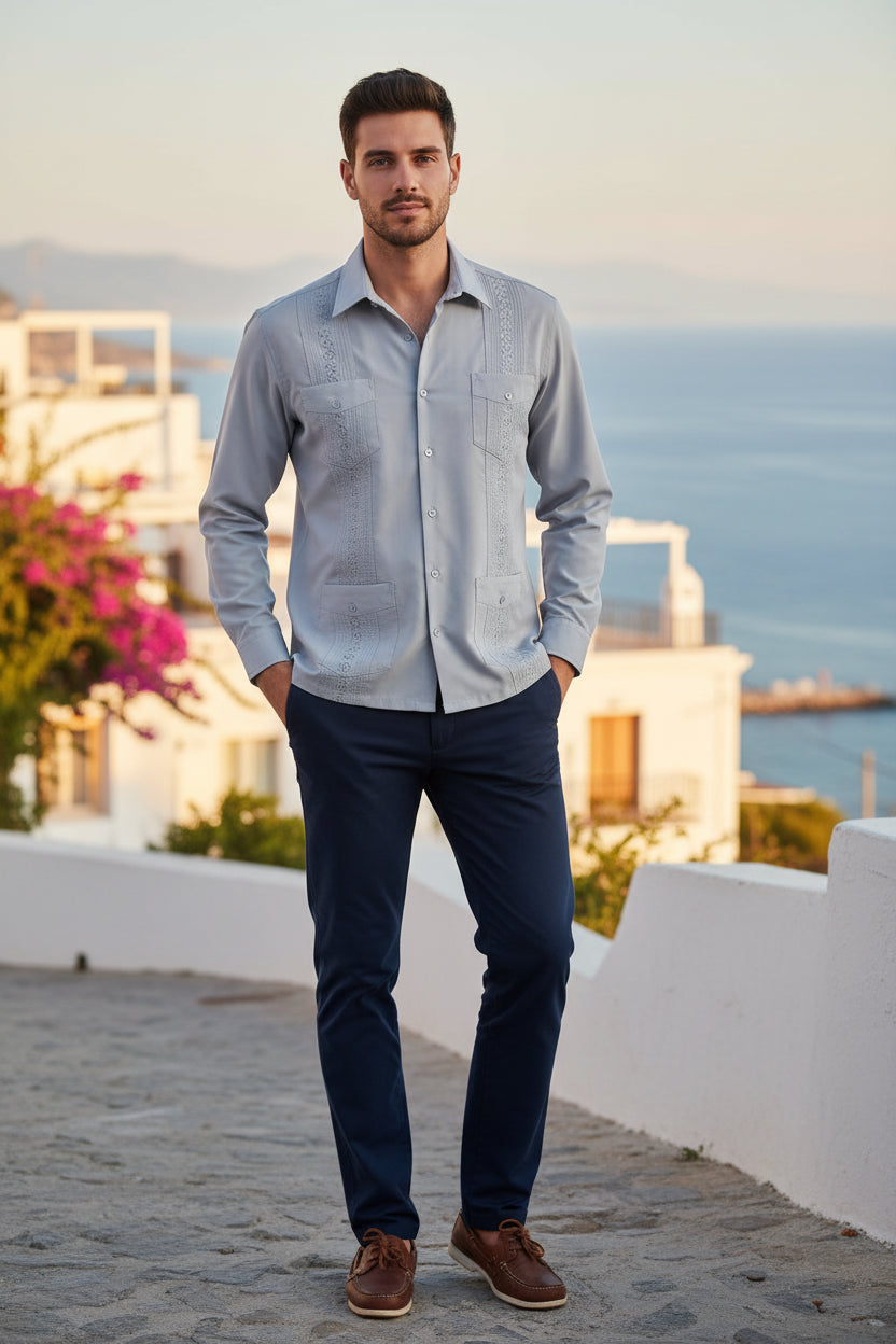 Gray embroidered shirt on a white background
