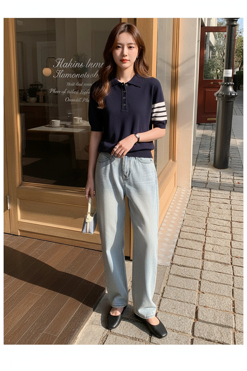 Women's Knitted Polo T-Shirt - Short Sleeved Summer Top for Casual Wear