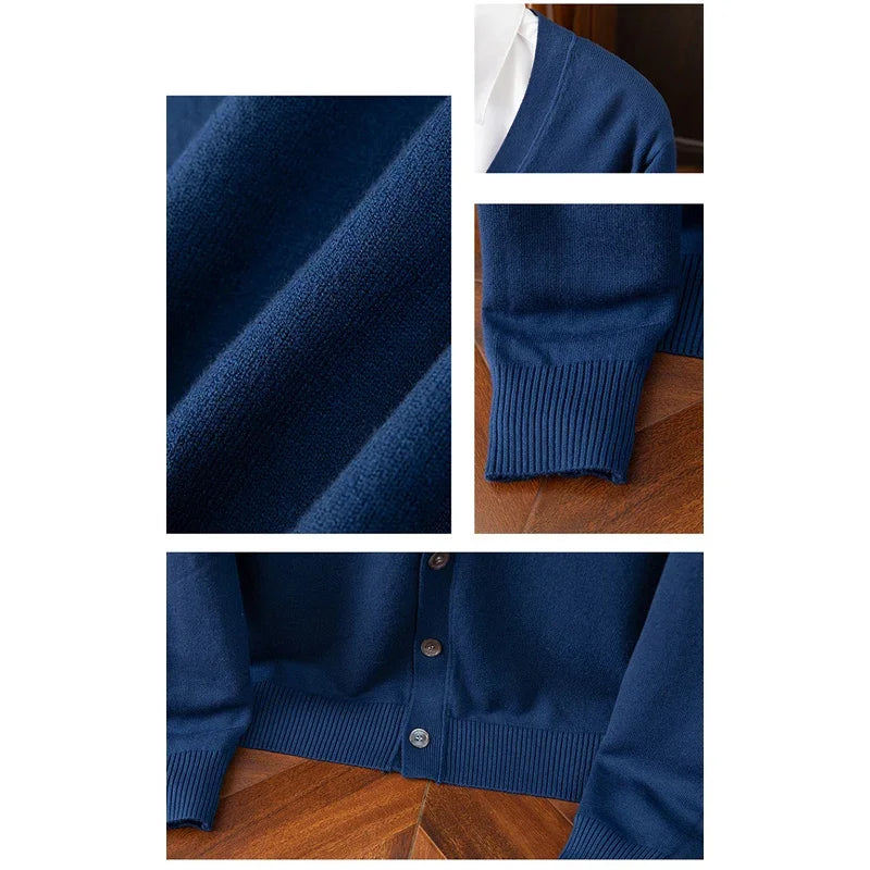 Men’s Business Casual V-Neck Cardigan Sweater – Classic Solid Color
