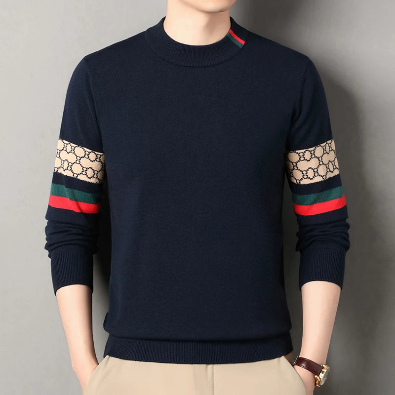Autumn and Winter New Luxury Cashmere Sweater Men's Half High Collar Sweater High End Base Knitted Warm Wool Sweater Trendy