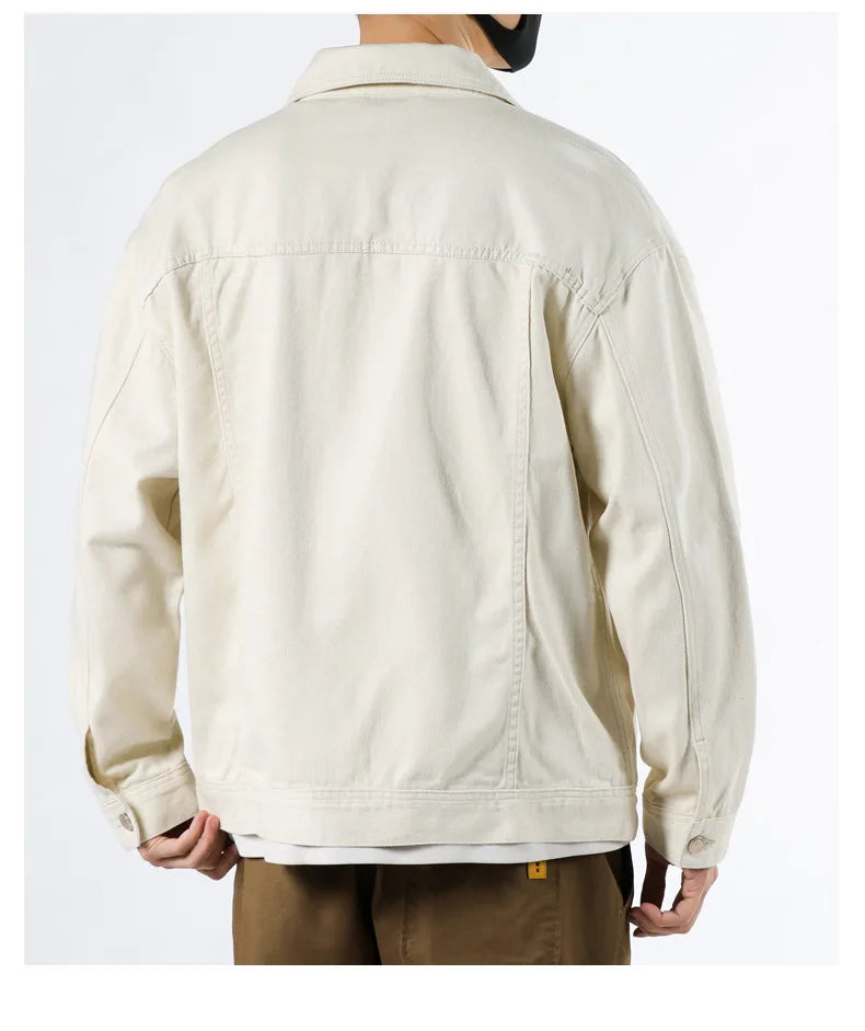 Spring and Autumn 2025 new men's loose and trendy denim jackets, pure cotton men's fashionable workwear jackets size S-4XL