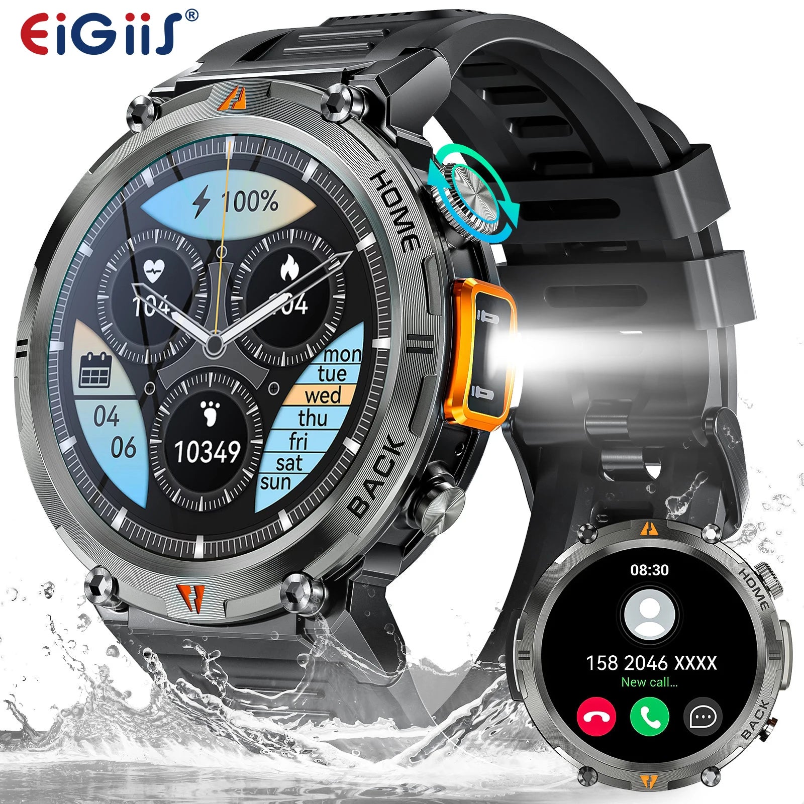 EIGIIS KE3 Smartwatch for Men - Bluetooth Call, Full Touch Screen, Heart