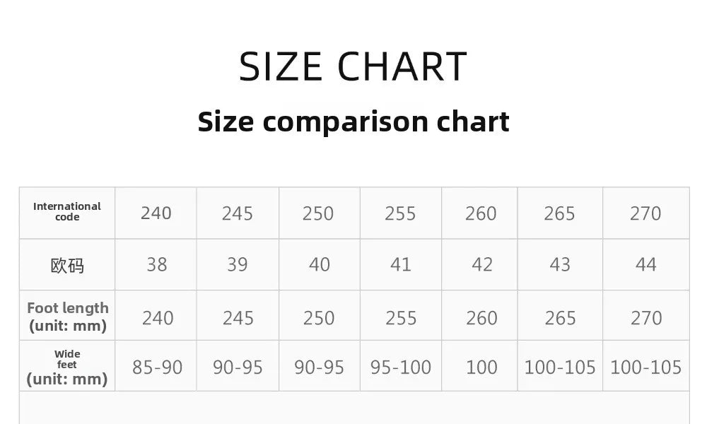 Size comparison chart for clothing measurements