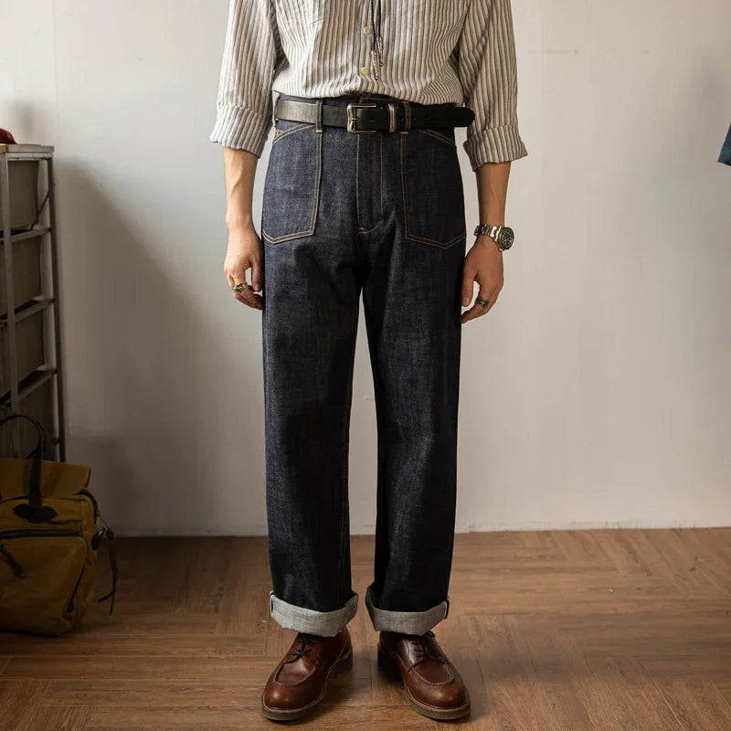 Red Tornado High Waist Railroad Selvedge Jeans – Vintage Workwear Denim Pants