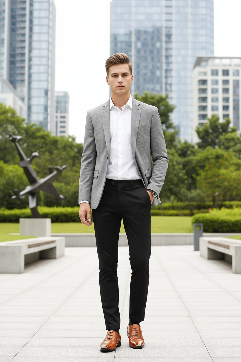 Brown leather dress shoes on a wooden floor