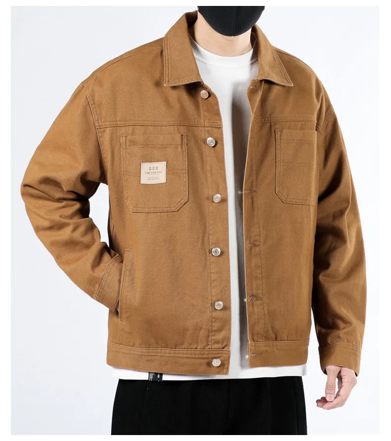 Spring and Autumn 2025 new men's loose and trendy denim jackets, pure cotton men's fashionable workwear jackets size S-4XL