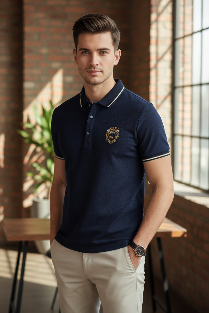 Men's Breathable Lightweight Embroidered Polo Shirt - Casual