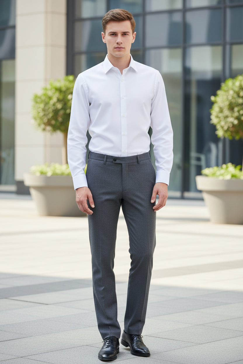 Men's Slim Fit Long Sleeve Business Shirt with French Cuffs  Solid Color