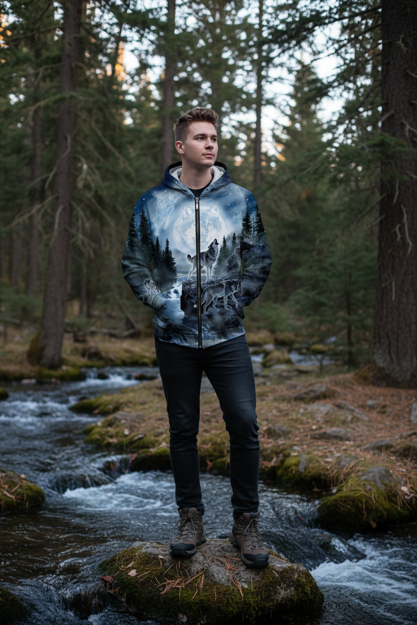 Hoodie with wolf design on a white background