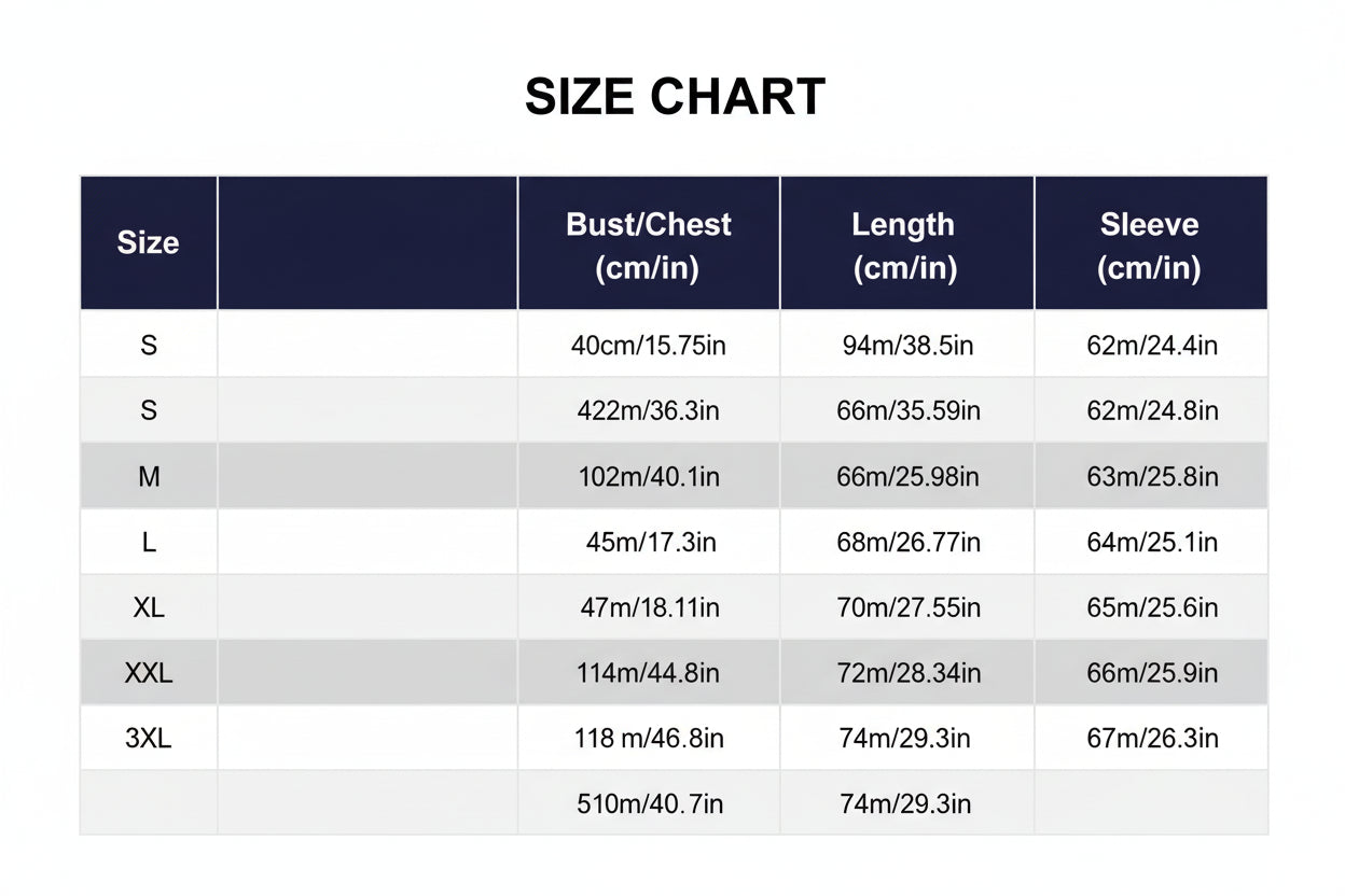 Size chart for a hoodie with measurements in centimeters and inches.
