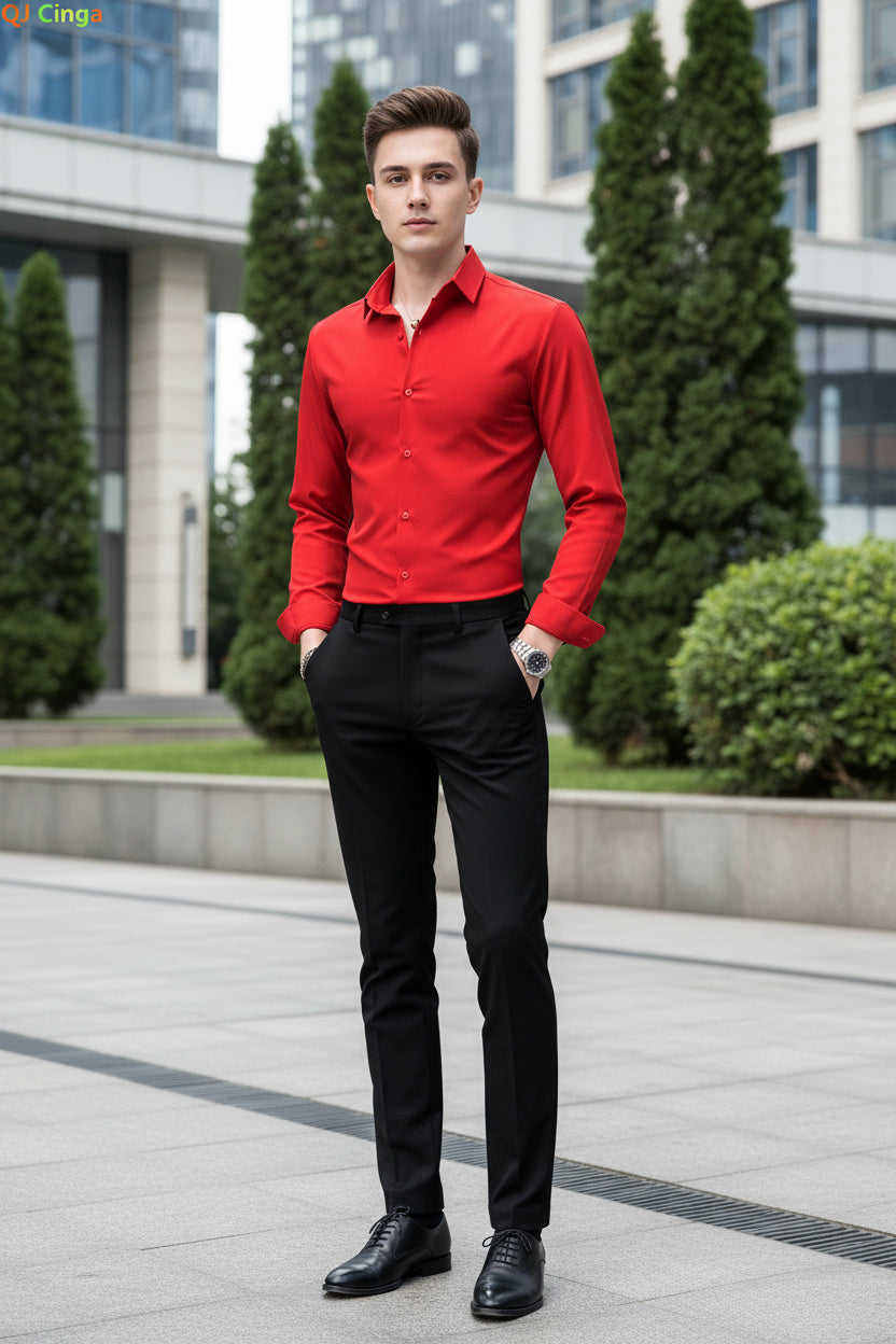 Men's Slim Fit Long Sleeve Shirt  Casual Fashion Top in White Blue Gray