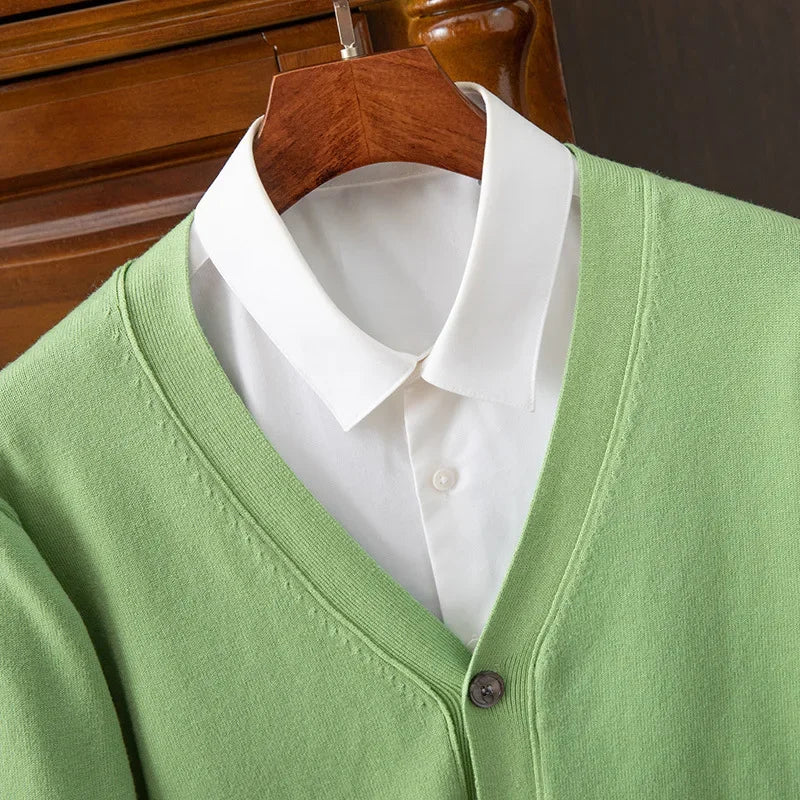 Men’s Business Casual V-Neck Cardigan Sweater – Classic Solid Color