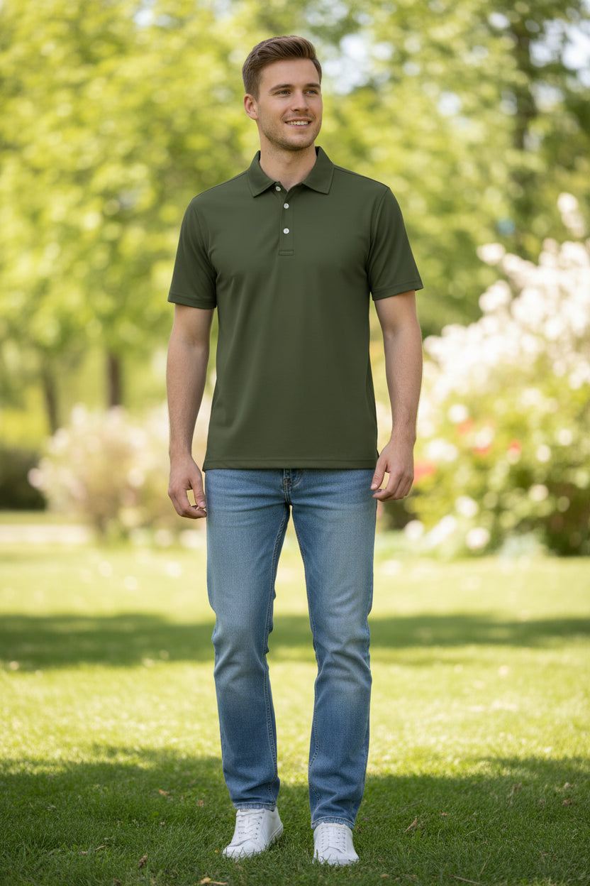 Green polo shirt on a white background