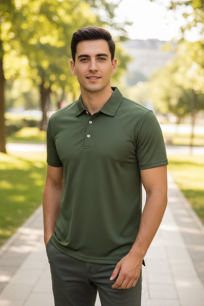 Green polo shirt on a white background