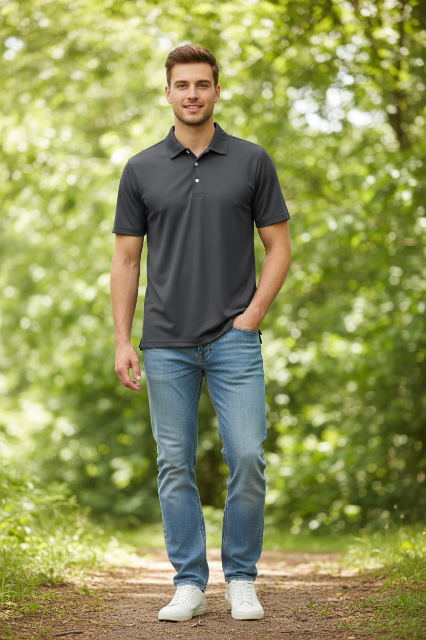 Green polo shirt on a white background