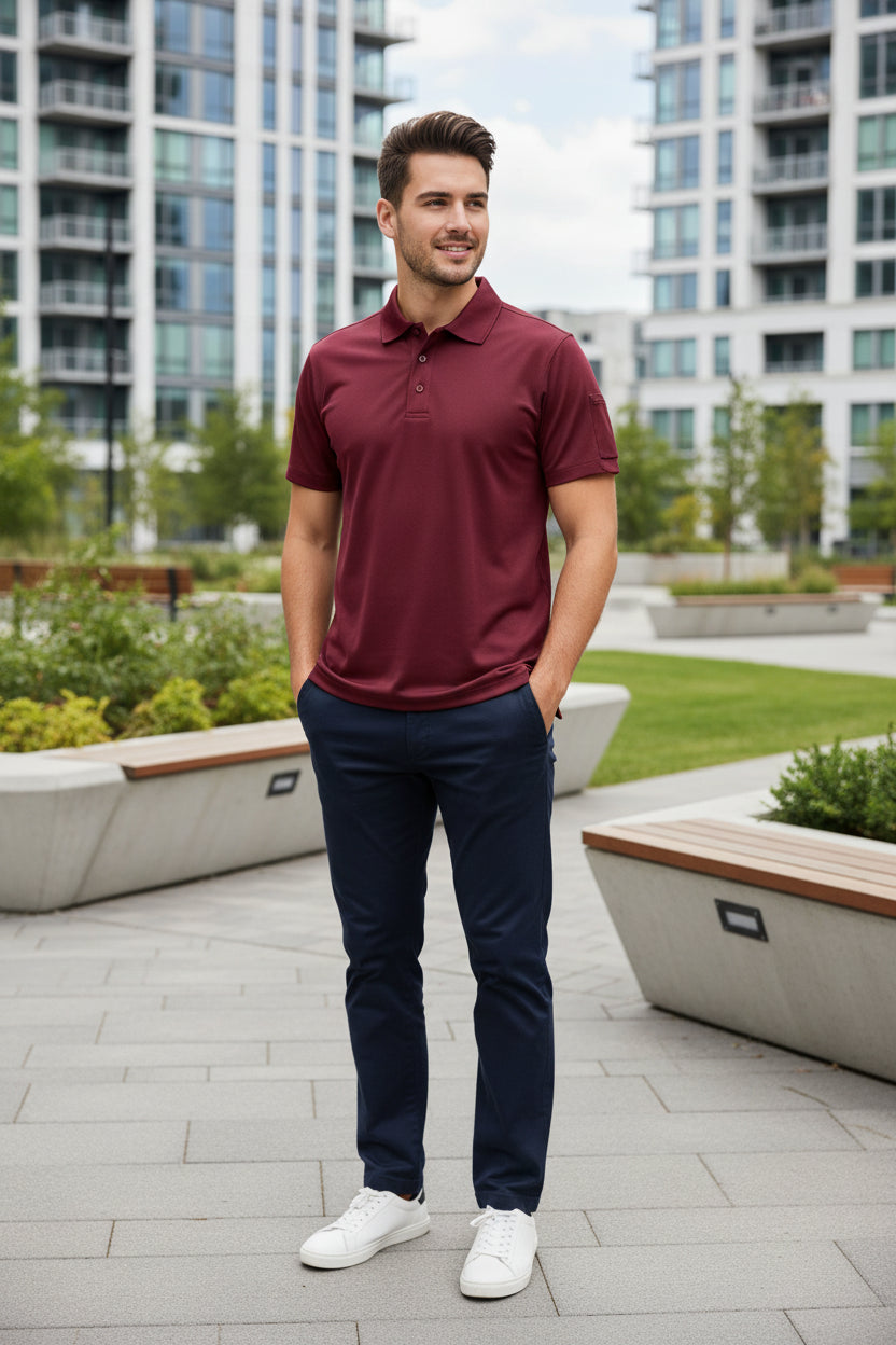 Maroon polo shirt on a white background