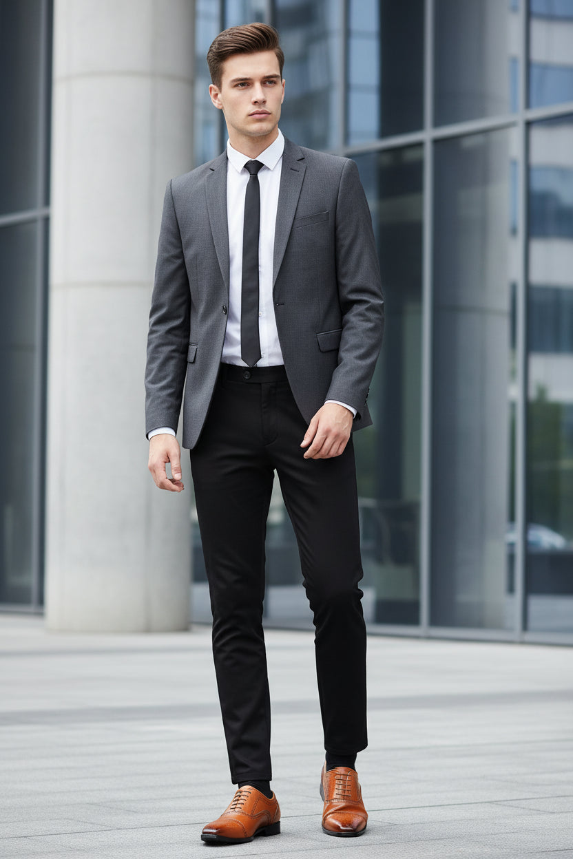 Brown leather dress shoes on a wooden floor