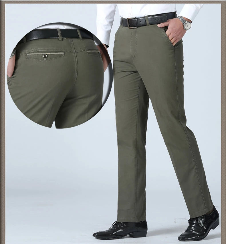 Summer Thin Men's Casual Autumn Thick 100% Cotton Suit Pants Classic Business Fashion Stretch Trousers Male Brand Clothes GOZBKF